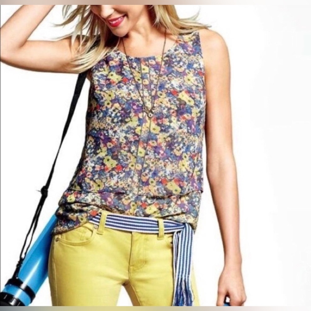 CAbi Positano Floral Layered Sleeveless Blouse, Small